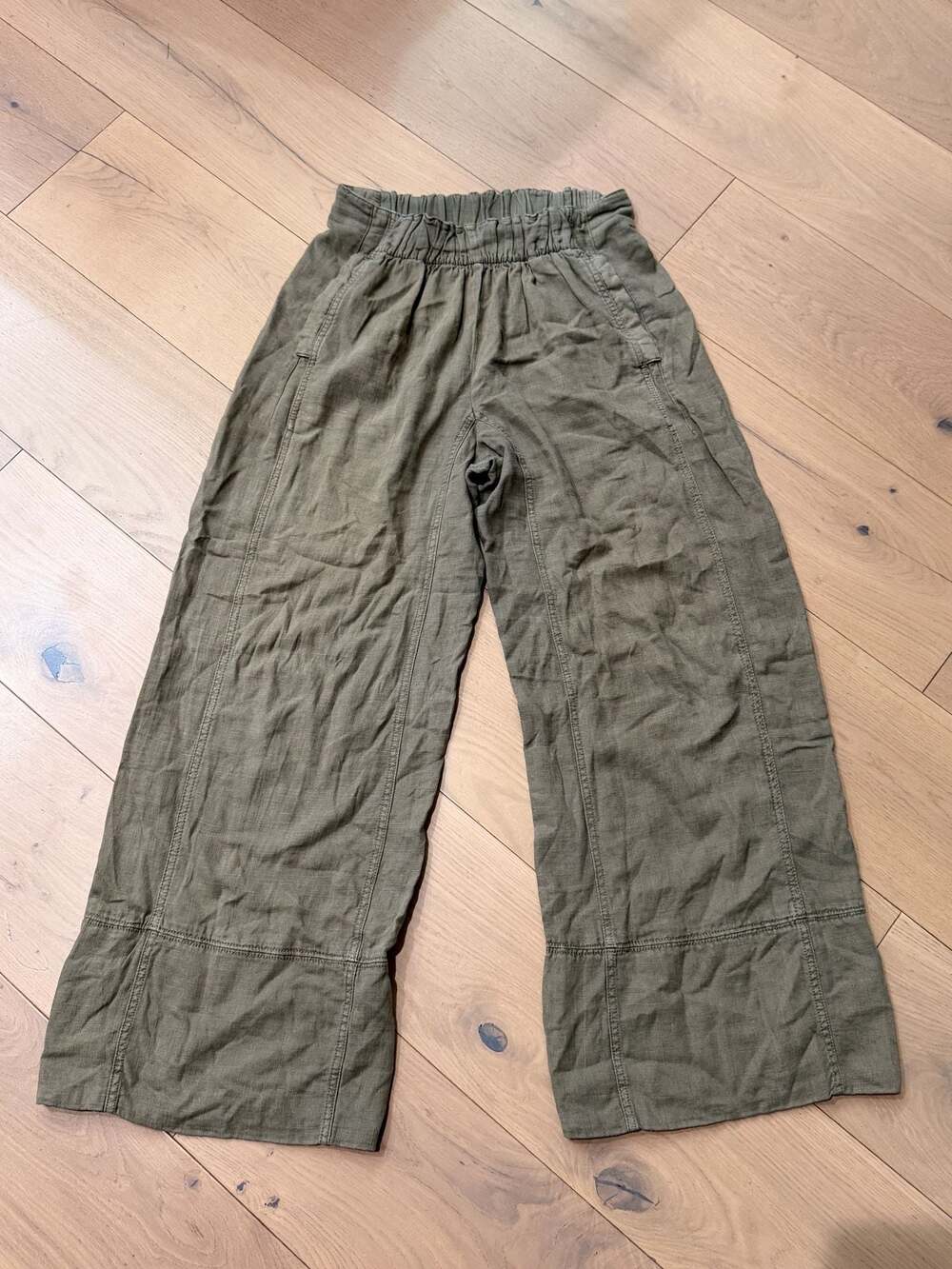 Free People Alissa Linen Wide Leg Barrel Pants in Moss Green